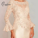 Champagne Mother Of Bride Dresses For Wedding With Lace Full Sleeve Sheath Party Gowns Fashion Robe