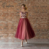 Charming Latest Short Lace Prom Party Dresses Tea Length Cap Sleeves Illusion Jewel Neck Beading