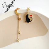 Chinese Style Folding Fan Crane Carp Lotus Asymmetrical Long Tassel Dangle National Earrings For