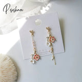 Chinese Style Folding Fan Crane Carp Lotus Asymmetrical Long Tassel Dangle National Earrings For