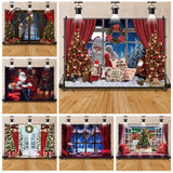 Christmas Backdrop For Photography Santa Claus Pine Tree Gift Boxes Window White Snow Scene Kids