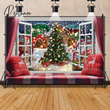 Christmas Backdrop For Photography Santa Claus Pine Tree Gift Boxes Window White Snow Scene Kids