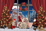 Christmas Backdrop For Photography Santa Claus Pine Tree Gift Boxes Window White Snow Scene Kids