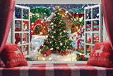 Christmas Backdrop For Photography Santa Claus Pine Tree Gift Boxes Window White Snow Scene Kids