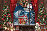 Christmas Backdrop For Photography Santa Claus Pine Tree Gift Boxes Window White Snow Scene Kids