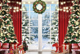 Christmas Backdrop For Photography Santa Claus Pine Tree Gift Boxes Window White Snow Scene Kids