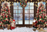 Christmas Backdrop For Photography Santa Claus Pine Tree Gift Boxes Window White Snow Scene Kids