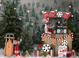 Christmas Backdrop Winter Snow Gift Hot Cocoa Bar Forest Tree Farm Family Portrait Photography