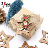 Christmas Crafts 3Pcs/4Pcs Star Printed Wooden Pendant Ornaments Xmas Tree Ornament Diy Wood Kids