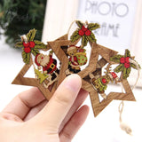 Christmas Crafts 3Pcs/4Pcs Star Printed Wooden Pendant Ornaments Xmas Tree Ornament Diy Wood Kids