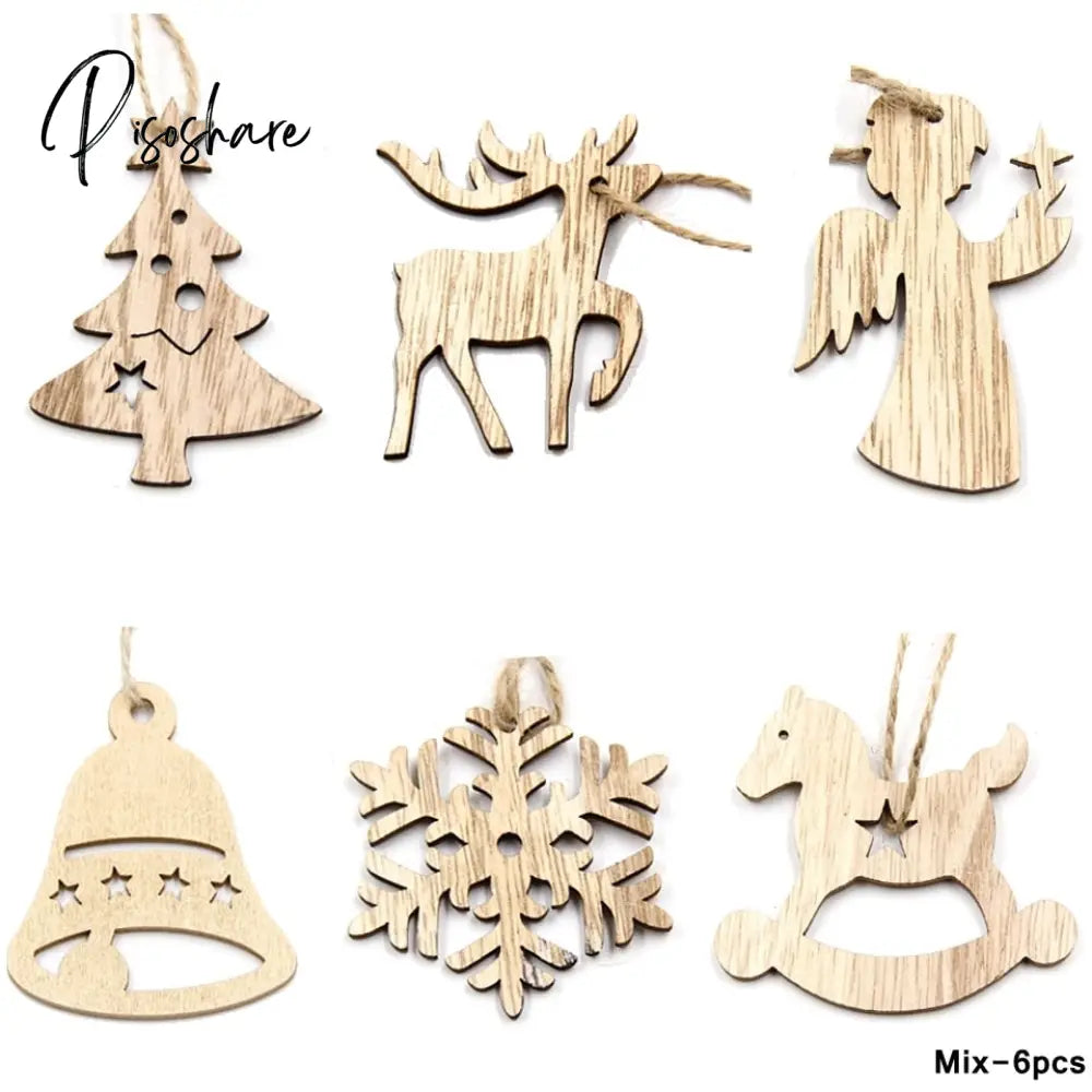 Christmas Crafts 3Pcs/4Pcs Star Printed Wooden Pendant Ornaments Xmas Tree Ornament Diy Wood Kids
