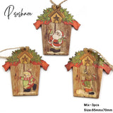 Christmas Crafts 3Pcs/4Pcs Star Printed Wooden Pendant Ornaments Xmas Tree Ornament Diy Wood Kids