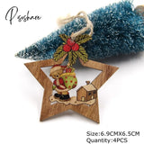 Christmas Crafts 3Pcs/4Pcs Star Printed Wooden Pendant Ornaments Xmas Tree Ornament Diy Wood Kids