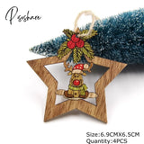 Christmas Crafts 3Pcs/4Pcs Star Printed Wooden Pendant Ornaments Xmas Tree Ornament Diy Wood Kids