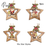 Christmas Crafts 3Pcs/4Pcs Star Printed Wooden Pendant Ornaments Xmas Tree Ornament Diy Wood Kids