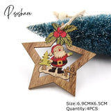 Christmas Crafts 3Pcs/4Pcs Star Printed Wooden Pendant Ornaments Xmas Tree Ornament Diy Wood Kids