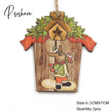 Christmas Crafts 3Pcs/4Pcs Star Printed Wooden Pendant Ornaments Xmas Tree Ornament Diy Wood Kids