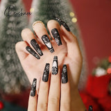 Christmas Long Ballerina Coffin Fake Nails Snowflake Full Cover Press On New Year Hand Practice