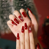 Christmas Long Ballerina Coffin Fake Nails Snowflake Full Cover Press On New Year Hand Practice