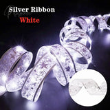 Christmas Ribbon Fairy Light Decoration Diy Bows String Tree Ornaments For Home 2023 Xmas Decor New