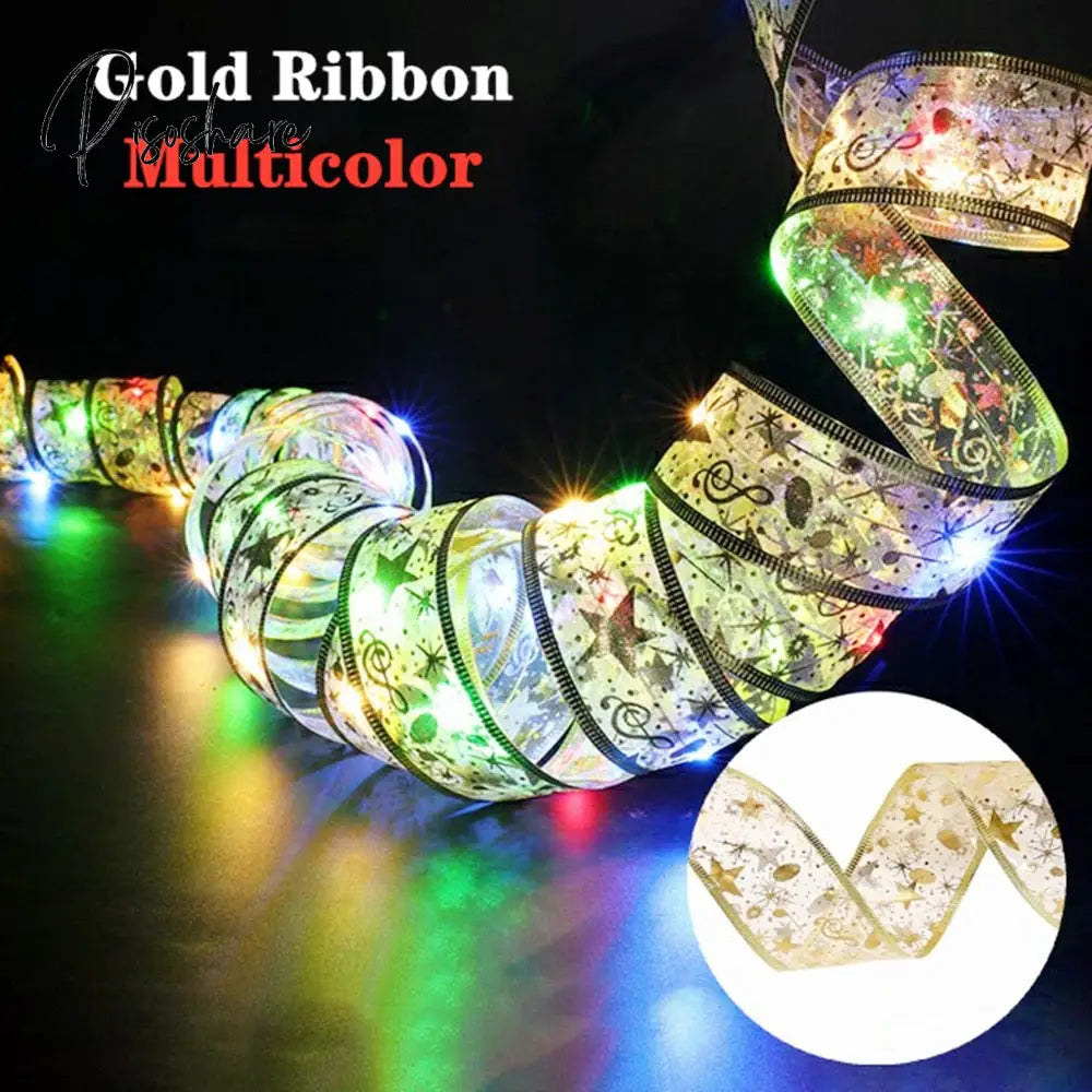 Christmas Ribbon Fairy Light Decoration Diy Bows String Tree Ornaments For Home 2023 Xmas Decor New
