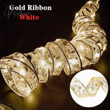 Christmas Ribbon Fairy Light Decoration Diy Bows String Tree Ornaments For Home 2023 Xmas Decor New