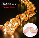 Christmas Ribbon Fairy Light Decoration Diy Bows String Tree Ornaments For Home 2023 Xmas Decor New