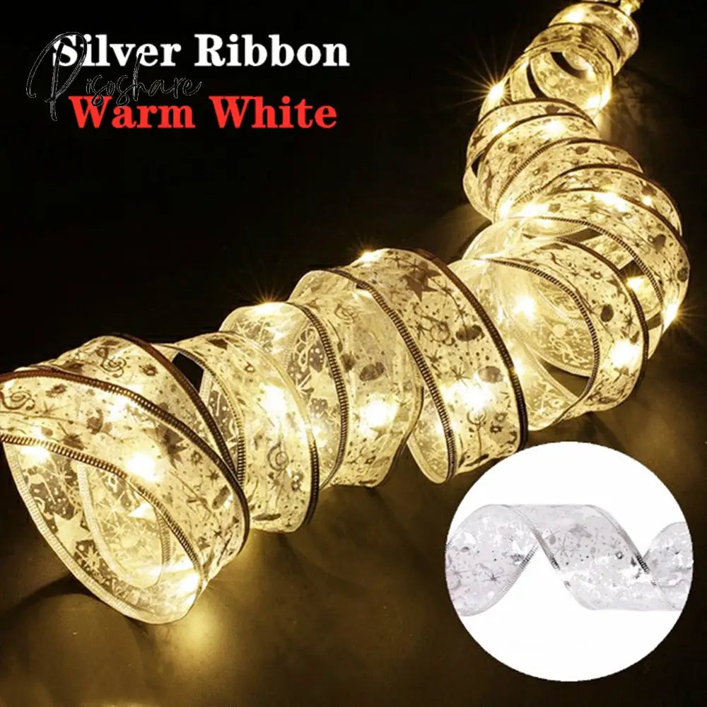 Christmas Ribbon Fairy Light Decoration Diy Bows String Tree Ornaments For Home 2023 Xmas Decor New