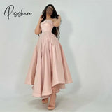 Classic Short Pink Strapless Satin Evening Dresses A-Line Pleated Above Ankle Length Prom For Women