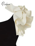 Colorblock Slim Patchwork Appliques Sexy Bodysuits For Women Diagonal Collar Sleeveless High Waist