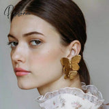 Cool Gold Color Butterfly Stud Earrings For Women Chic European Korean Statement Femme Jewelry Top