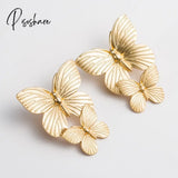 Cool Gold Color Butterfly Stud Earrings For Women Chic European Korean Statement Femme Jewelry Top