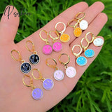 Cute Round Similing Face Huggies Hoop Earrings For Women Fashion Girls Multicolor Enamel Hanging