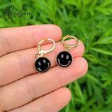 Cute Round Similing Face Huggies Hoop Earrings For Women Fashion Girls Multicolor Enamel Hanging