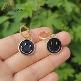 Cute Round Similing Face Huggies Hoop Earrings For Women Fashion Girls Multicolor Enamel Hanging