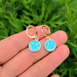 Cute Round Similing Face Huggies Hoop Earrings For Women Fashion Girls Multicolor Enamel Hanging