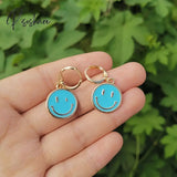 Cute Round Similing Face Huggies Hoop Earrings For Women Fashion Girls Multicolor Enamel Hanging