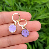 Cute Round Similing Face Huggies Hoop Earrings For Women Fashion Girls Multicolor Enamel Hanging