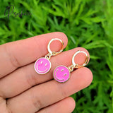 Cute Round Similing Face Huggies Hoop Earrings For Women Fashion Girls Multicolor Enamel Hanging