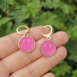 Cute Round Similing Face Huggies Hoop Earrings For Women Fashion Girls Multicolor Enamel Hanging