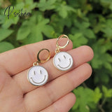 Cute Round Similing Face Huggies Hoop Earrings For Women Fashion Girls Multicolor Enamel Hanging