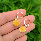 Cute Round Similing Face Huggies Hoop Earrings For Women Fashion Girls Multicolor Enamel Hanging