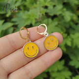 Cute Round Similing Face Huggies Hoop Earrings For Women Fashion Girls Multicolor Enamel Hanging