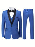 3-Piece Formal Suit Set - Classic One Button Jacket, Single Breasted Vest, and Fitted Pants for Business, Wedding, and Party Events - High-Quality Fabric, Adjustable Waist, and Classic Design