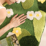 Machine Washable Fluffy Plush Green Flocked Moss Bath Mat - Luxurious Indoor Rug for Living Room, Bedroom & Bathroom Decor, Irregular Winter Decor Decoration