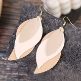 3-layer Leaf Design Retro Dangle Earrings PU Leather Exquisite Gift For Women Daily Casual