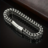 Men's Stainless Steel Bracelets Chain Braided Square Positive And Negative Chain Magnet Buckle, Father's Day GiftBracelet Jewelry