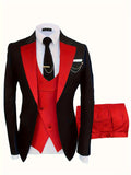 Elegant 3-Piece Mens Suit Set - One-Button Jacket, Vest & Trousers - Sleek Fit for Business, Weddings & Formal Events