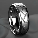 1pc 8MM Luxury High Quality Black Titanium Steel Ring Fashion Simple Men's Black Stainless Steel Wire Groove Tire Ring Artificial Jewelry Lover Gift