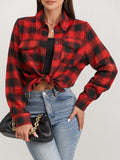 Long Sleeve Plaid Print Button Front Casual Shirt for Spring & Fall, Women's Clothing with Breast Pockets